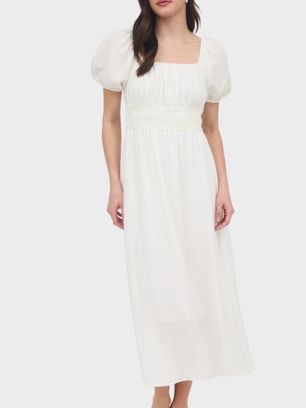 White Puff Sleeve Smocked Waist Maxi Dress